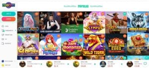 A screenshot of the most popular games section at Spinia online casino