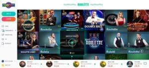 Screenshot of the roulette section at Spinia online casino