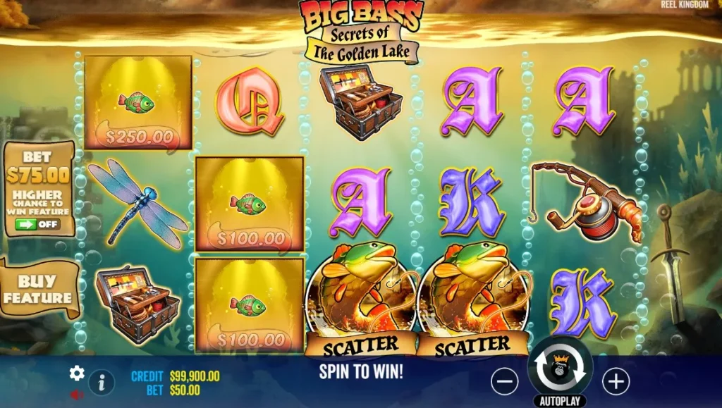 Scatters on the playing field of Big Bass Secrets of the Golden Lake Slot by Pragmatic Play