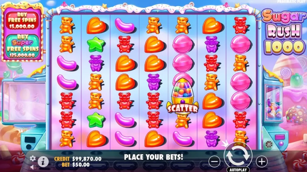 Scatters on the playing field of Sugar Rush 1000 Slot by Pragmatic Play